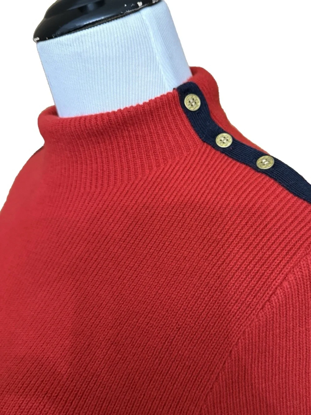 Tory Burch Sardy Red Sweater Dress Women Size L Merino Wool Stripe Mock Neck NWT